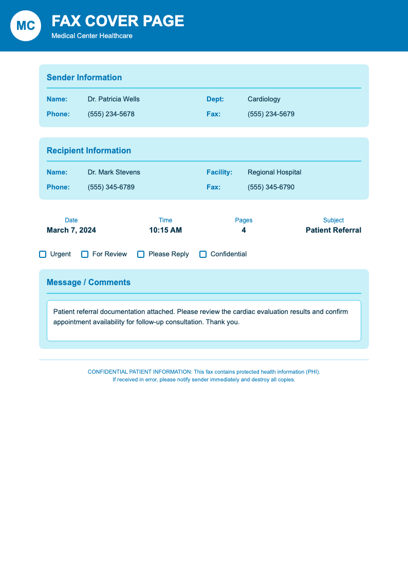 Healthcare clean fax cover page
